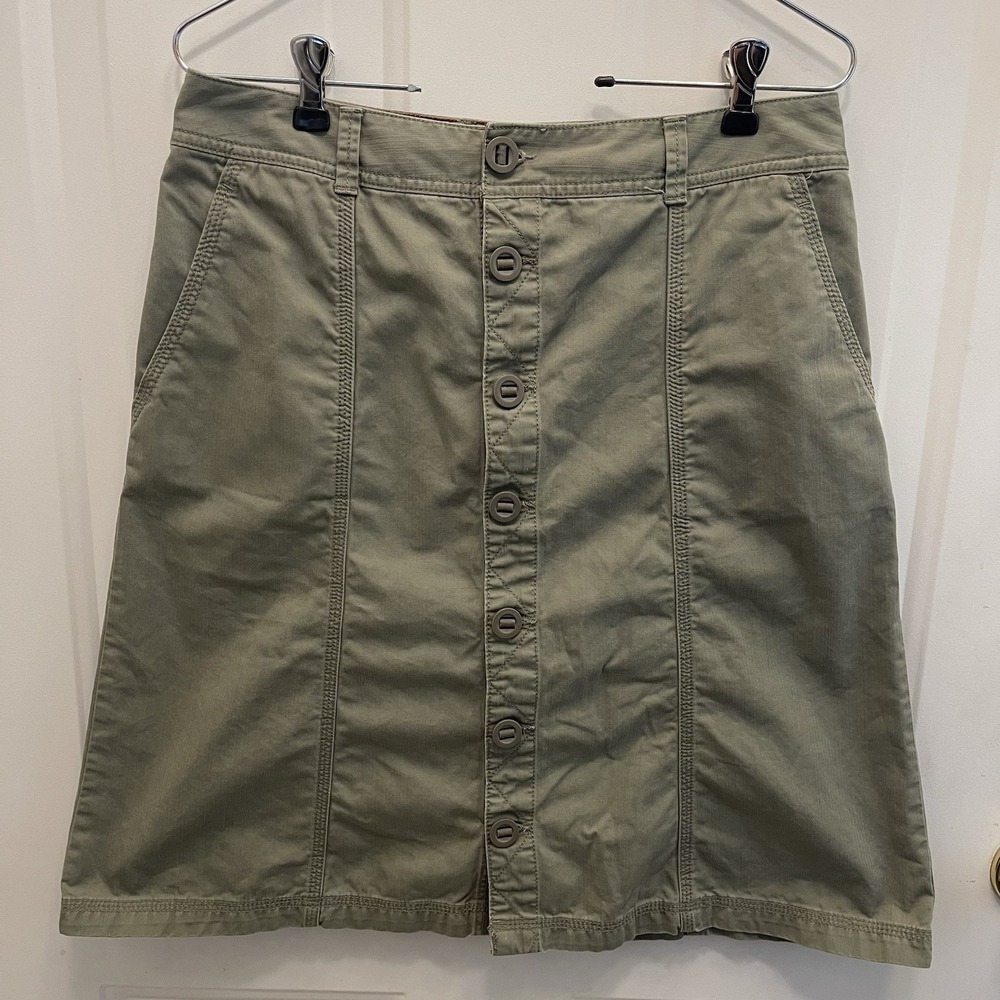 Eddie Bauer A-Line Sage Green‎ Skirt Knee Length Button-Up Womens 6 Y2K Utility